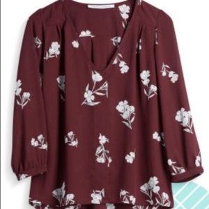 V-Neck Blouse, Burgundy, Medium
